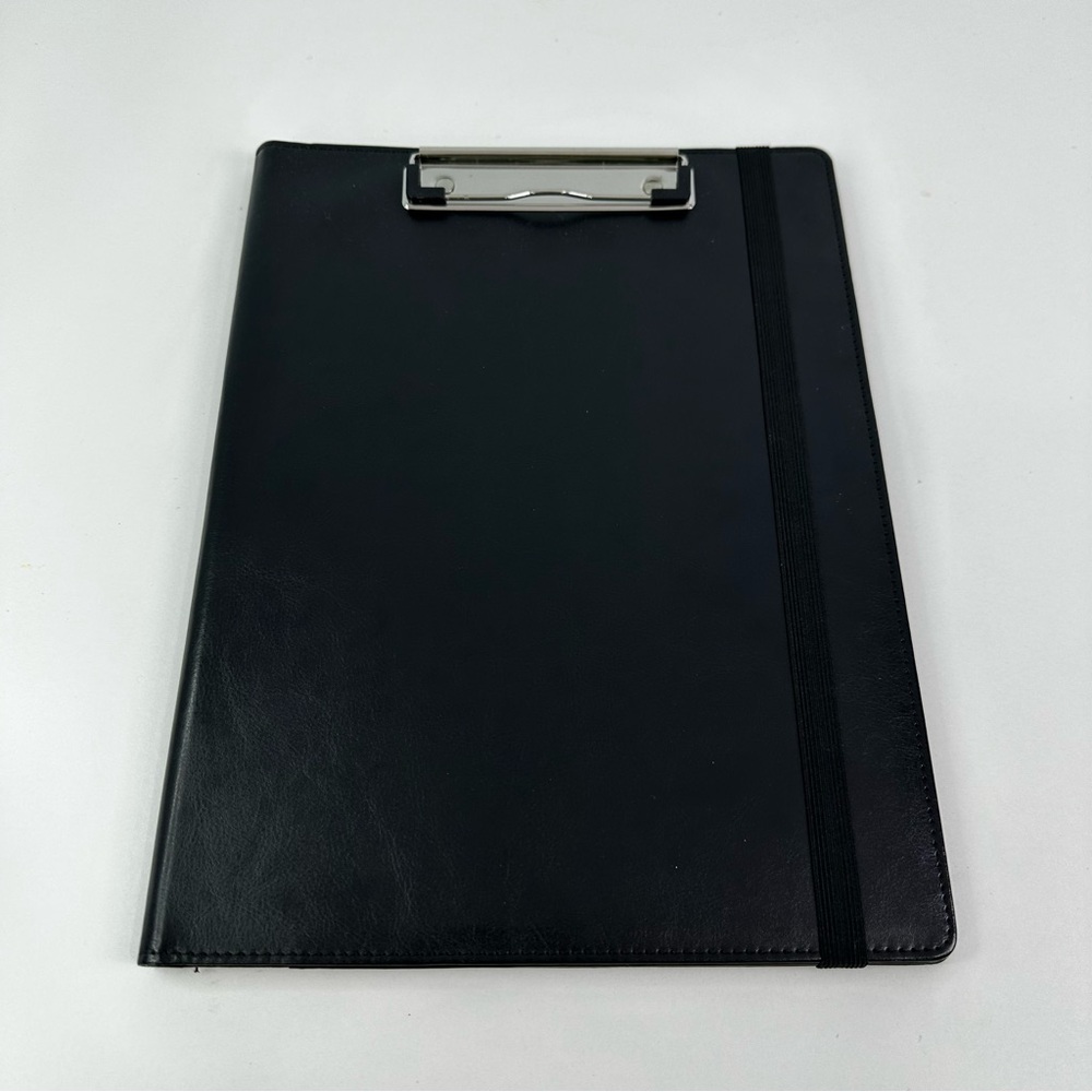 Sooez Premium PU Faux Leather Black Padfolio with Clipboard Front